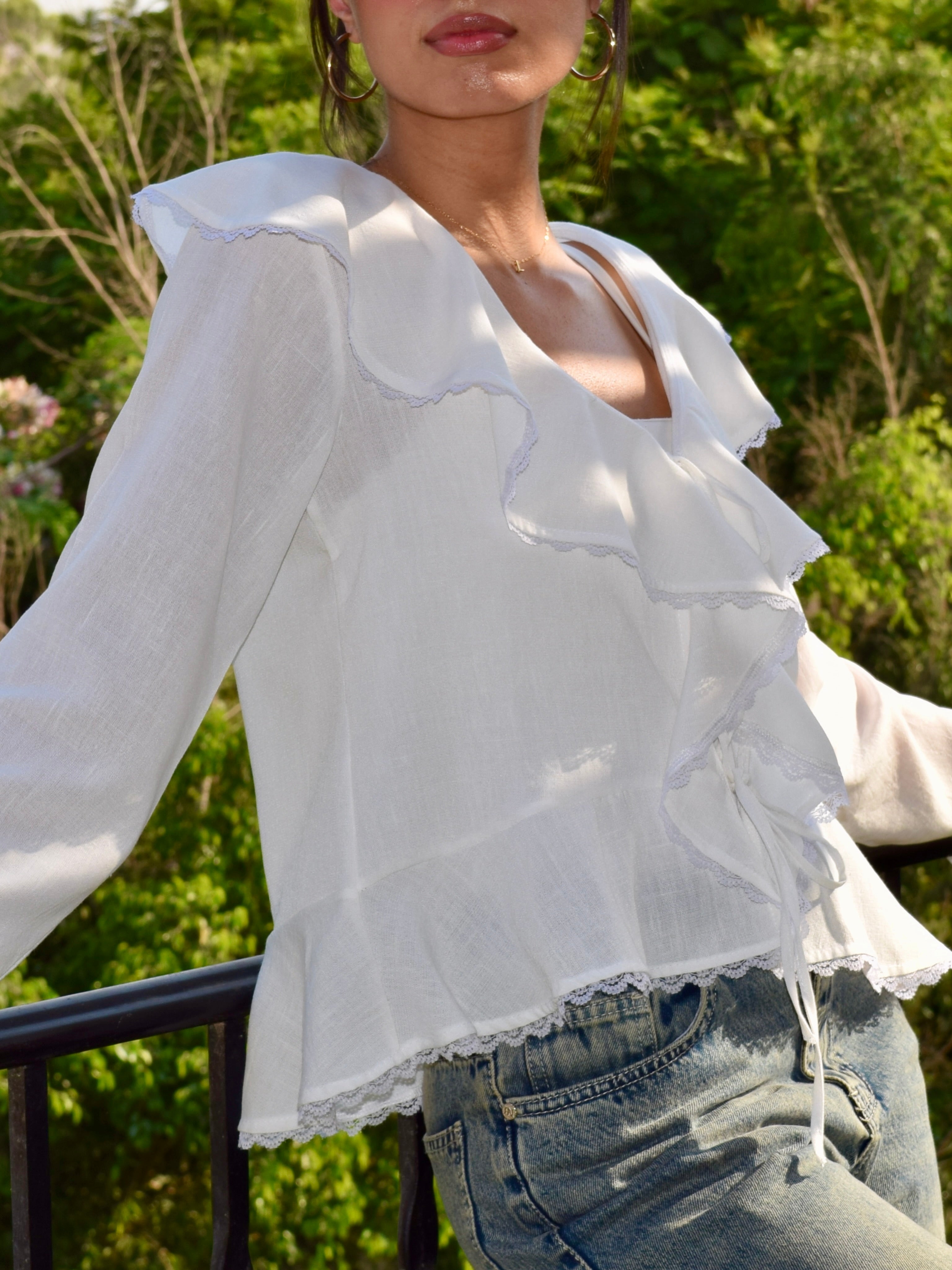 The Ruffle Linen Blouse in White