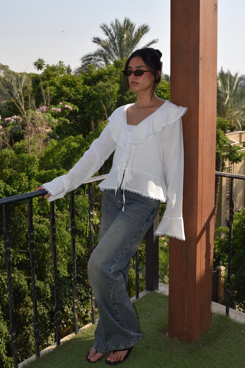 The Ruffle Linen Blouse in White