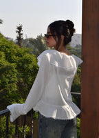 The Ruffle Linen Blouse in White
