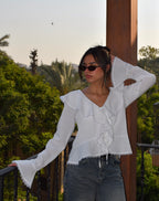 The Ruffle Linen Blouse in White