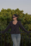 The Ruffle Linen Blouse in Charcoal Black