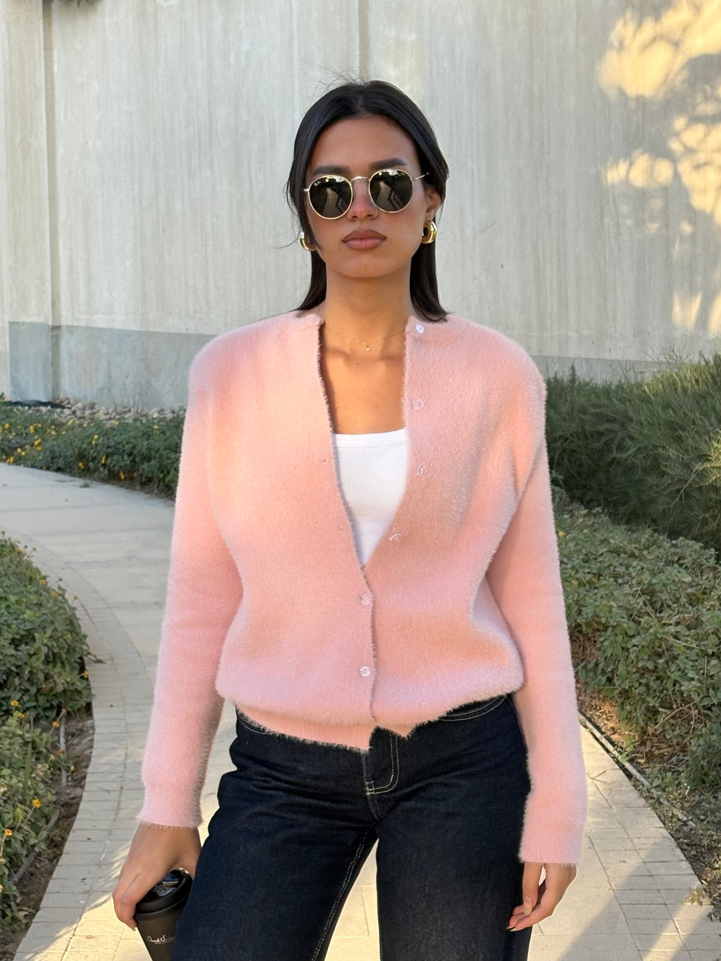 Mohair Knit Cardigan in Pink