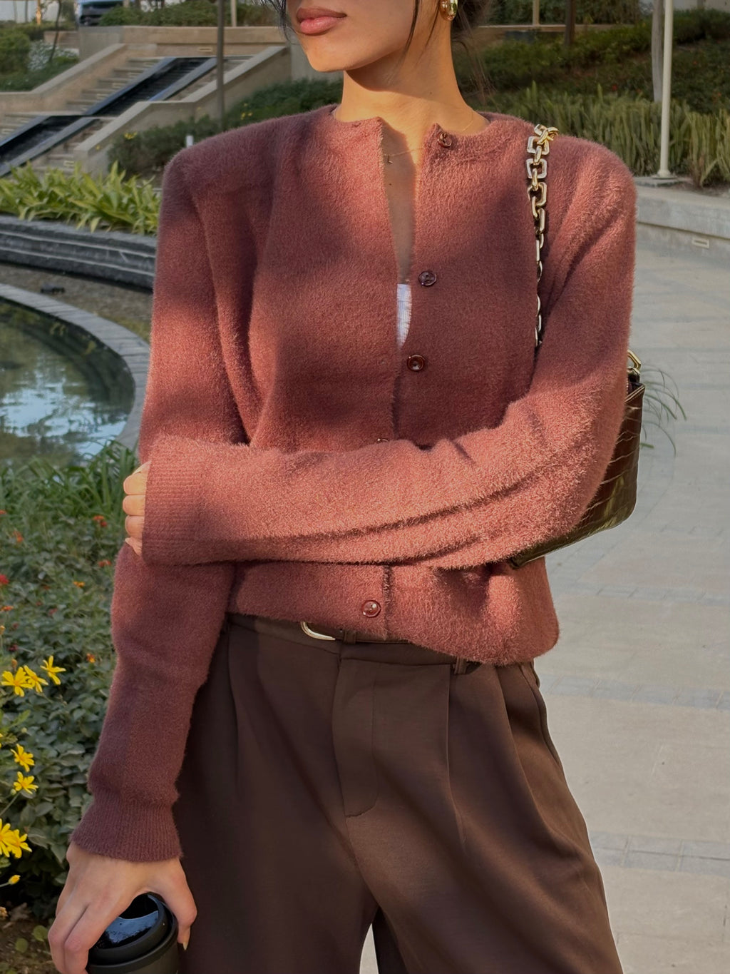 Mohair Knit Cardigan in Brown-Mauve