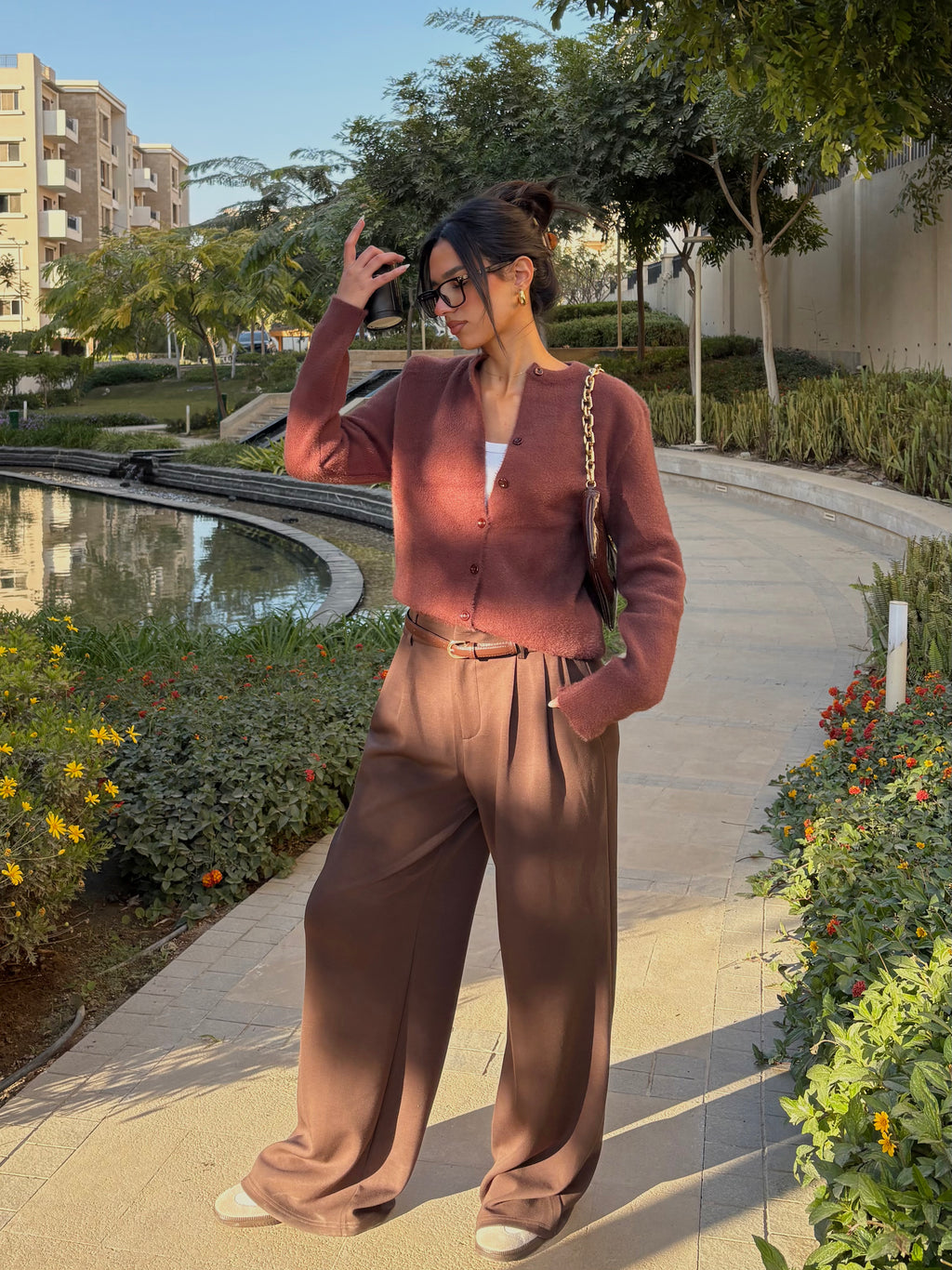 Mohair Knit Cardigan in Brown-Mauve