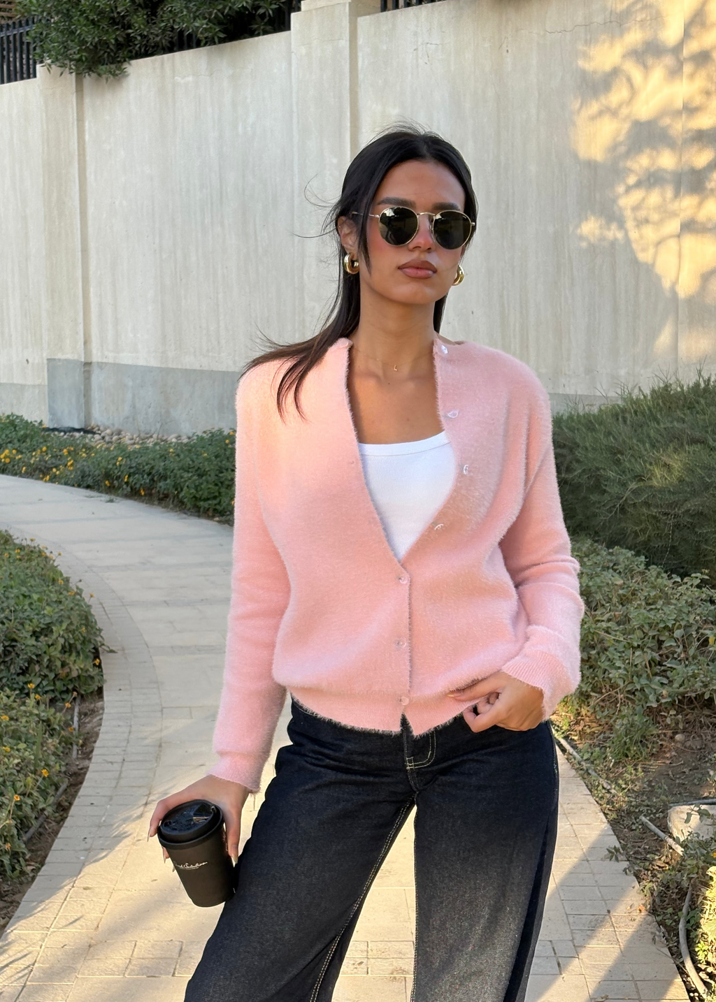 Mohair Knit Cardigan in Pink